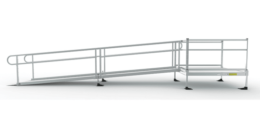 Side View - PATHWAY 3G 6 ft. Straight Aluminum Wheelchair Ramp Kit with Expanded Metal Tread, 2-Line Handrails and 5 ft. Top Platform by EZ-Access | RampHand