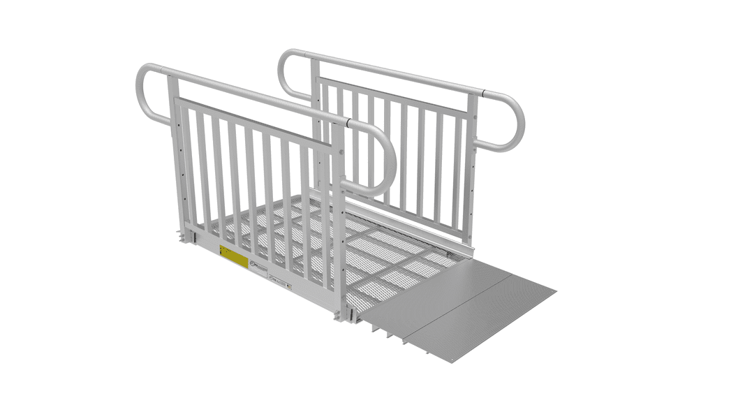 4ft Ramp - PATHWAY 3G 20 ft. U-Shaped Aluminum Wheelchair Ramp Kit with Expanded Metal Tread, Vertical Picket Handrails and (3) 4 ft. Platforms by EZ-Access | RampHand