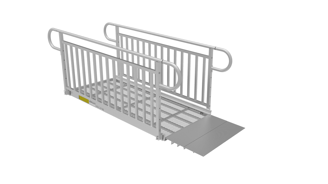 6ft Ramp - PATHWAY 3G 20 ft. U-Shaped Aluminum Wheelchair Ramp Kit with Expanded Metal Tread, Vertical Picket Handrails and (3) 4 ft. Platforms by EZ-Access | RampHand