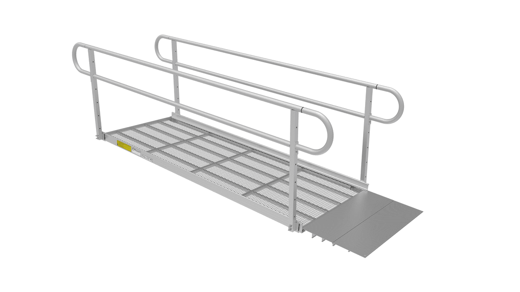 8ft Ramp - PATHWAY 3G 8 ft. Straight Aluminum Wheelchair Ramp Kit with Expanded Metal Tread, 2-Line Handrails and 5 ft. Top Platform by EZ-Access | RampHand