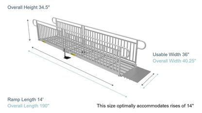 Ramp Dimensions - PATHWAY 3G 14 ft. L-Shaped Aluminum Wheelchair Ramp Kit with Solid Surface Tread, Vertical Picket Handrails and 5 ft. Turn Platform by EZ-Access | RampHand