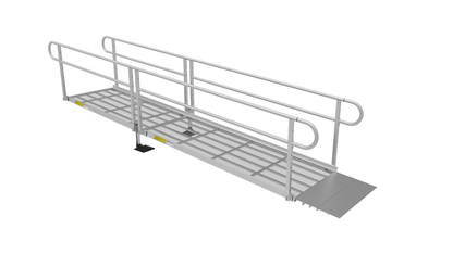 Ramp - PATHWAY 3G 14 ft. Straight Aluminum Wheelchair Ramp Kit with Expanded Metal Tread, 2-Line Handrails and 4 ft. Top Platform by EZ-Access | RampHand