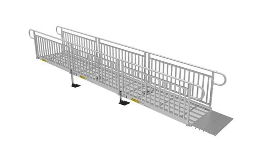 PATHWAY 3G 18 ft. Straight Aluminum Wheelchair Ramp Kit with Expanded Metal Tread, Vertical Picket Handrails and No Top Platform by EZ-Access | RampHand