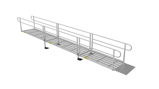 PATHWAY 3G 22 ft. Straight Aluminum Wheelchair Ramp Kit with Expanded Metal Tread, 2-Line Handrails and No Top Platform by EZ-Access | RampHand