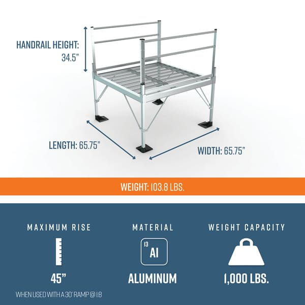 Platform Dimensions - PATHWAY 3G 30 ft. L-Shaped Aluminum Wheelchair Ramp Kit with Expanded Metal Tread, 2-Line Handrails and 5 ft. Turn Platform by EZ-Access | RampHand