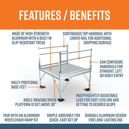 Features and Benefits - PATHWAY 3G 24 ft. L-Shaped Aluminum Wheelchair Ramp Kit with Solid Surface Tread, 2-Line Handrails and 4 ft. Turn Platform by EZ-Access | RampHand