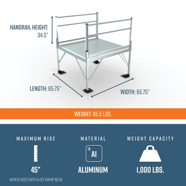 Platform Dimensions - PATHWAY 3G 8 ft. Straight Aluminum Wheelchair Ramp Kit with Expanded Metal Tread, 2-Line Handrails and 5 ft. Top Platform by EZ-Access | RampHand