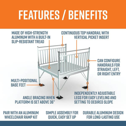 Features and Benefits - PATHWAY 3G 6 ft. Straight Aluminum Wheelchair Ramp Kit with Solid Surface Tread, Vertical Picket Handrails and 4 ft. Top Platform by EZ-Access | RampHand