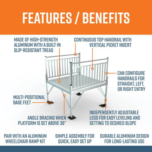 Features and Benefits - PATHWAY 3G 6 ft. Straight Aluminum Wheelchair Ramp Kit with Solid Surface Tread, Vertical Picket Handrails and 5 ft. Top Platform by EZ-Access | RampHand