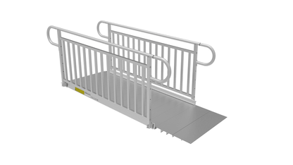 6ft Ramp - PATHWAY 3G 6 ft. Straight Aluminum Wheelchair Ramp Kit with Solid Surface Tread, Vertical Picket Handrails and 4 ft. Top Platform by EZ-Access | RampHand