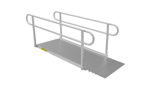 6ft Ramp - PATHWAY 3G 6 ft. Straight Aluminum Wheelchair Ramp Kit with Solid Surface Tread, 2-Line Handrails and No Top Platform by EZ-Access | RampHand