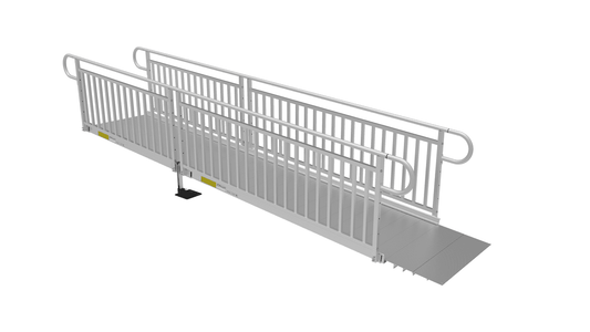 PATHWAY 3G 14 ft. Straight Aluminum Wheelchair Ramp Kit with Solid Surface Tread, Vertical Picket Handrails and No Top Platform by EZ-Access | RampHand