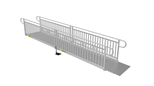 PATHWAY 3G 16 ft. Straight Aluminum Wheelchair Ramp Kit with Solid Surface Tread, Vertical Picket Handrails and No Top Platform by EZ-Access | RampHand