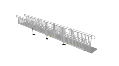 Ramp - PATHWAY 3G 26 ft. L-Shaped Aluminum Wheelchair Ramp Kit with Solid Surface Tread, Vertical Picket Handrails, 4 ft. Turn Platform, and 4 ft. Top Platform by EZ-Access | RampHand