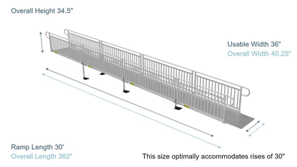 Ramp Dimensions - PATHWAY 3G 30 ft. L-Shaped Aluminum Wheelchair Ramp Kit with Expanded Metal Tread, Vertical Picket Handrails and 4 ft. Turn Platform