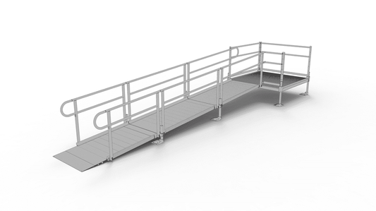 PATHWAY 3G 16 ft. Straight Aluminum Wheelchair Ramp Kit with Solid Surface Tread, 2-Line Handrails and 5 ft. Top Platform by EZ-Access | RampHand