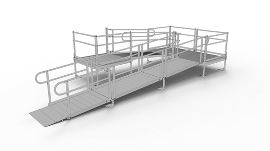 PATHWAY 3G 22 ft. U-Shaped Aluminum Wheelchair Ramp Kit with Solid Surface Tread, 2-Line Handrails and (3) 4 ft. Platforms by EZ-Access | RampHand