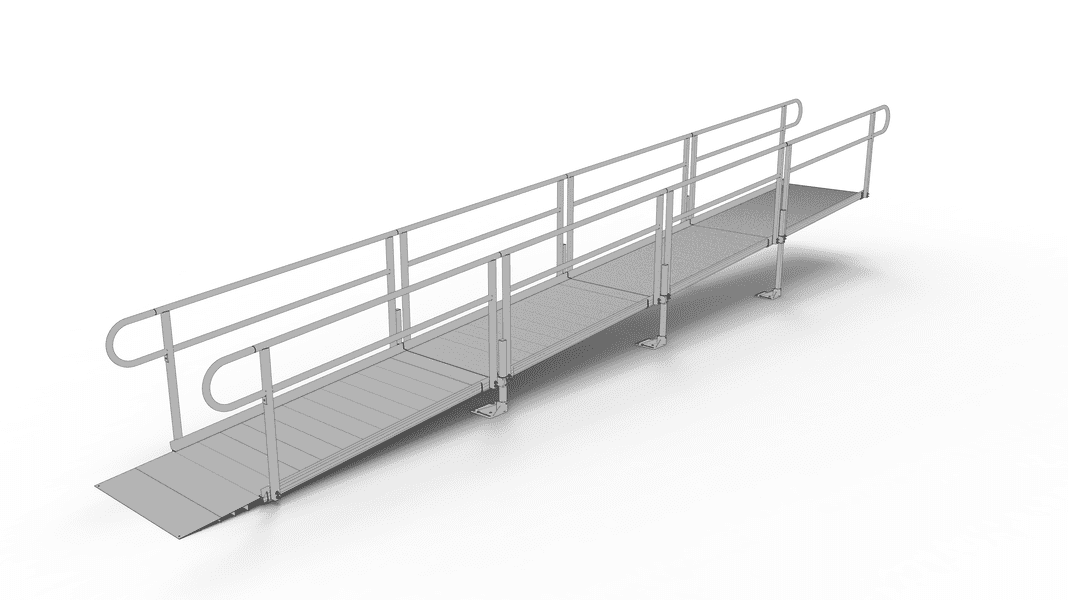 Ramp - PATHWAY 3G 24 ft. L-Shaped Aluminum Wheelchair Ramp Kit with Solid Surface Tread, 2-Line Handrails and 4 ft. Turn Platform by EZ-Access | RampHand