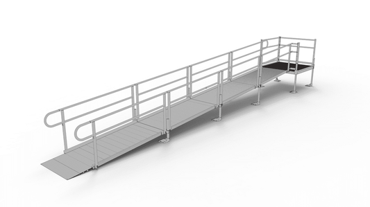 PATHWAY 3G 24 ft. Straight Aluminum Wheelchair Ramp Kit with Solid Surface Tread, 2-Line Handrails and 4 ft. Top Platform by EZ-Access | RampHand