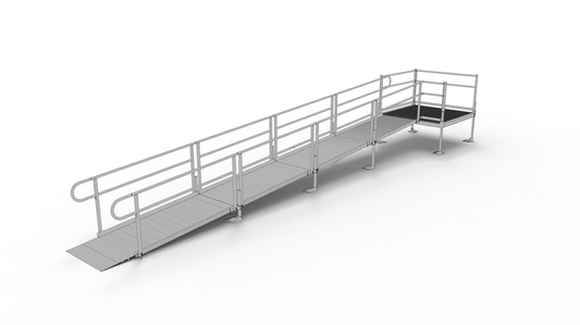 PATHWAY 3G 24 ft. Straight Aluminum Wheelchair Ramp Kit with Solid Surface Tread, 2-Line Handrails and 5 ft. Top Platform by EZ-Access | RampHand