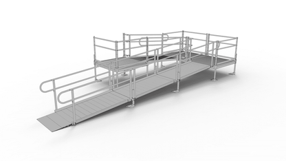 PATHWAY 3G 24 ft. U-Shaped Aluminum Wheelchair Ramp Kit with Expanded Metal Tread, 2-Line Handrails and (3) 4 ft. Platforms by EZ-Access | RampHand