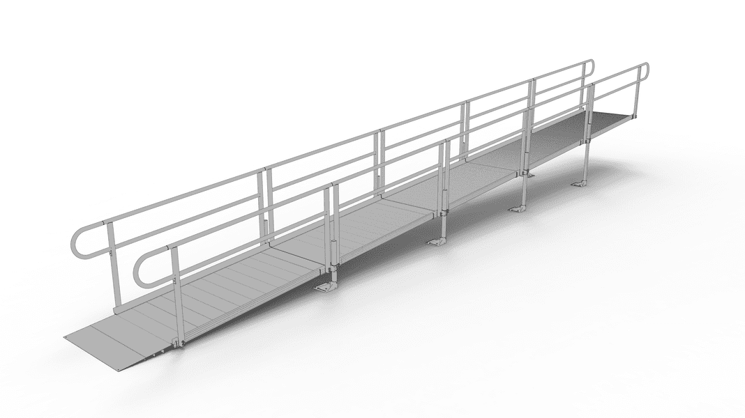 Ramp - PATHWAY 3G 30 ft. L-Shaped Aluminum Wheelchair Ramp Kit with Solid Surface Tread, 2-Line Handrails and 4 ft. Turn Platform by EZ-Access | RampHand