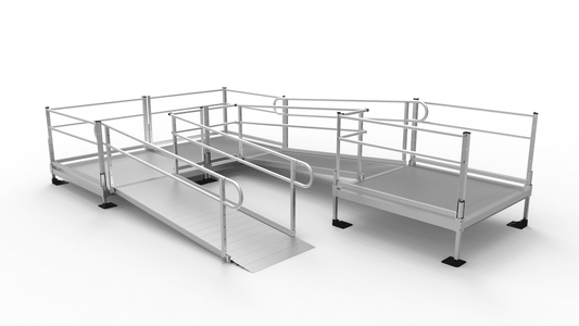 PATHWAY 3G 20 ft. U-Shaped Aluminum Wheelchair Ramp Kit with Expanded Metal Tread, 2-Line Handrails and (3) 4 ft. Platforms by EZ-Access | RampHand