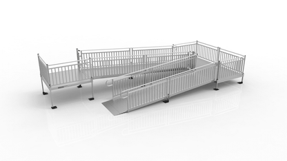 PATHWAY 3G 20 ft. U-Shaped Aluminum Wheelchair Ramp Kit with Expanded Metal Tread, Vertical Picket Handrails and (3) 4 ft. Platforms by EZ-Access | RampHand