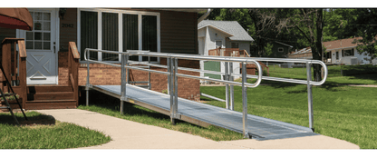 Sample Applciation 2 - PATHWAY 3G 14 ft. Straight Aluminum Wheelchair Ramp Kit with Expanded Metal Tread, 2-Line Handrails and 4 ft. Top Platform by EZ-Access | RampHand